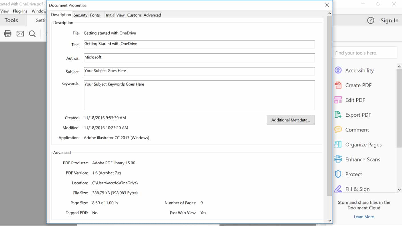 on a windows computer, how can you see file system mac metadata for a file?