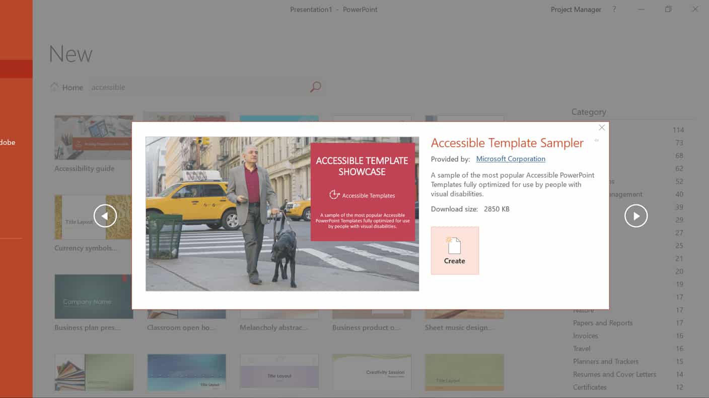 The catalog of accessible PowerPoint templates